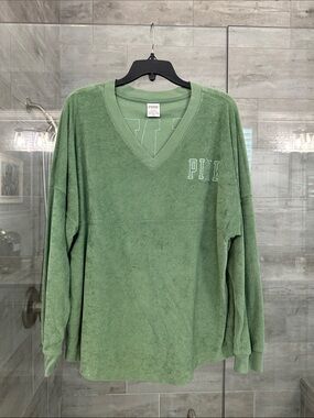 PINK Victoria's Secret Plush V-Neck Sweater in Sage Green